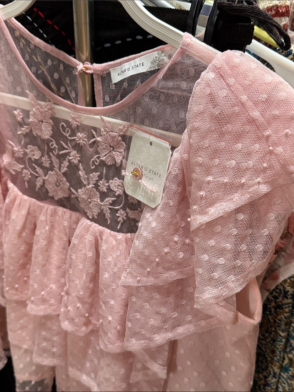 Altar'd State Pink Swiss Dot Layered Ruffle Blouse - Picture 5 of 6